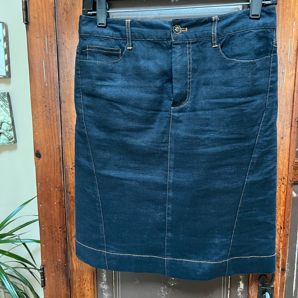 Peruvian Connection Blue Jean  linen skirt size 4